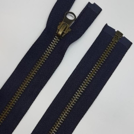 Cremallera separador metálica azul marino 60 cms diente oro viejo.