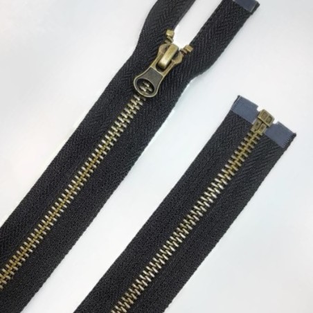 Cremallera separador metálica negro 60 cms diente oro viejo.