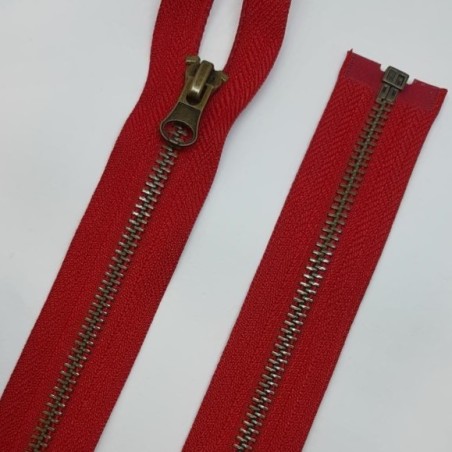 Cremallera separador metálica rojo 60 cms diente oro viejo.