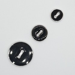Botón plano negro esmaltado filo plata 
