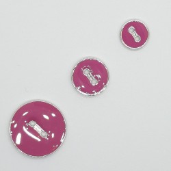 Botón rosa esmaltado filo plata de 2 agujeros. Bonito botón plano y fino decorativo 