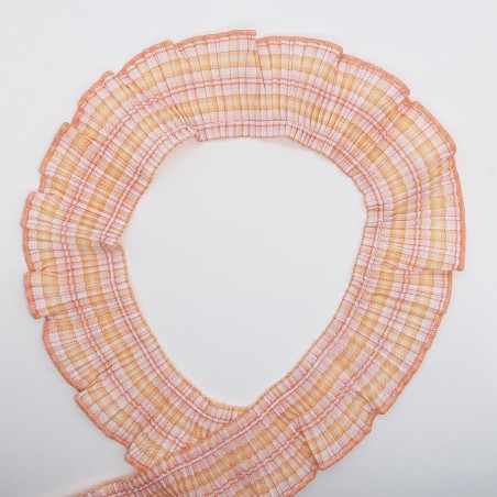Volante plisado cuadros color salmón 4 cms 