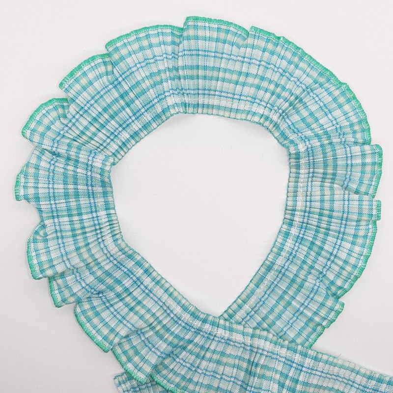 Volante plisado cuadros color verde mar 4 cms 