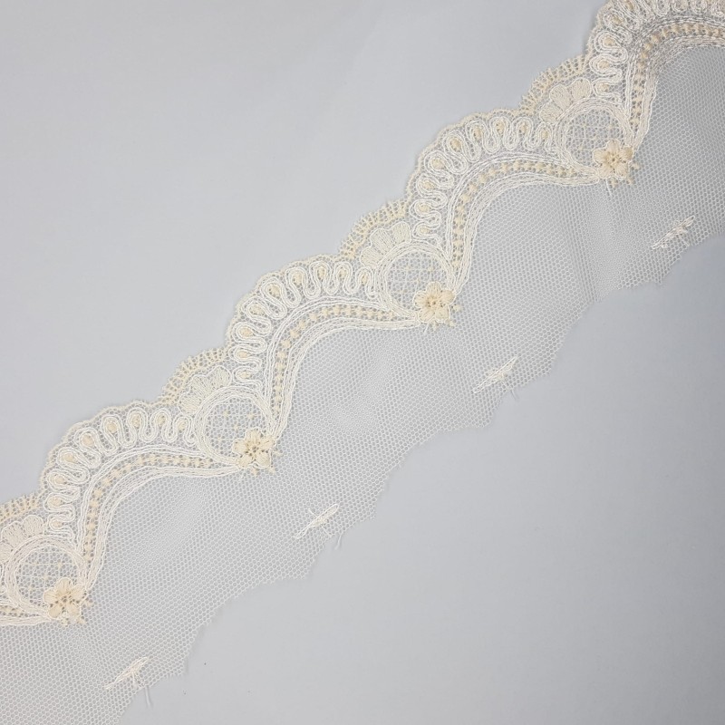 Encaje tul bordado beige de 6 cms especial ceremonias