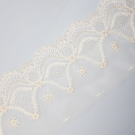 Encaje tul bordado beige de 10 cms especial para ceremonias