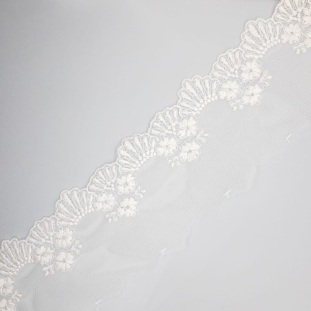 Encaje tul bordado blanco roto de 8 cms especial para ceremonias