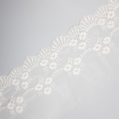 Encaje tul bordado blanco roto de 11 cms especial ceremonias