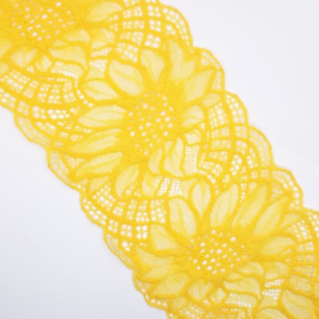 Puntilla elástica de flores amarilla de 10 cms 