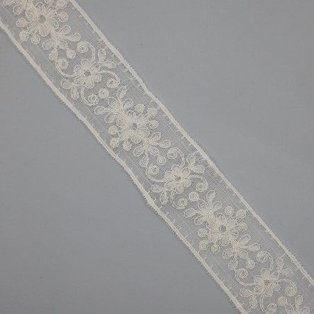 Juego entredos bordado y tira bordada muselina color marfil