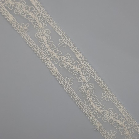 Juego entredos y tira bordada organza color marfil especial ceremonias