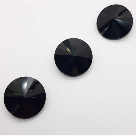 Botón piedra cristal negro redondo, imitación Swarovski.