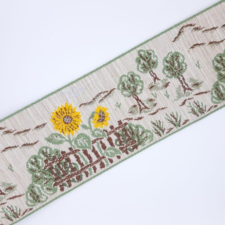 Galón tapacosturas con dibujo de girasoles de 6 cms.
