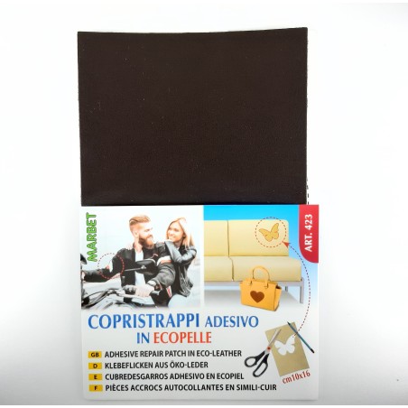 Cubre rasgados adhesivos en piel de color camel para prendas y accesorios.