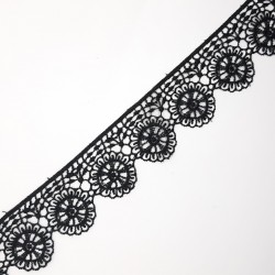 Encaje guipur negro con flores redondas decorativas de 3,5 cms