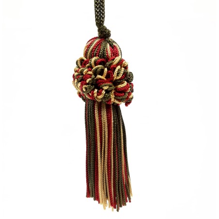 Borla cuquillo color verde kaki, burdeos y ocre de 8 cms.