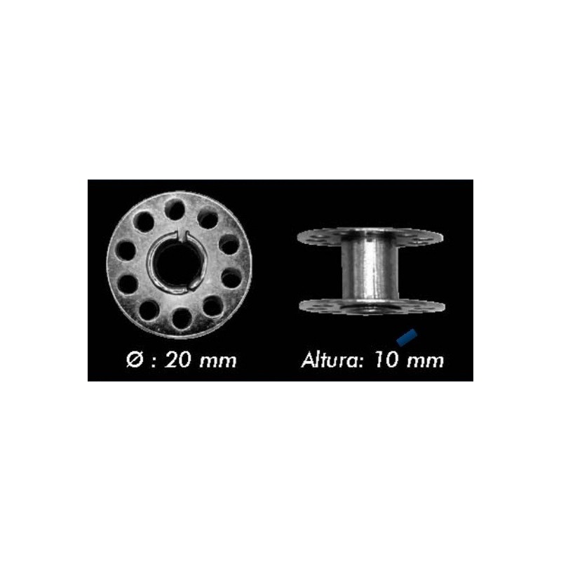 Canillas metálica de 20 mm y 10 mm de altura. Accesorio especial para máquinas de coser.