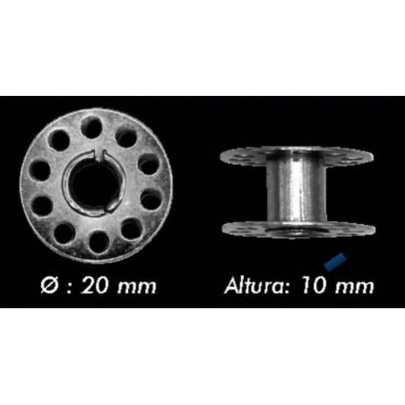 Canillas metálica de 20 mm y 10 mm de altura. Accesorio especial para máquinas de coser.