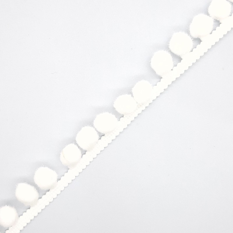 Fleco madroño decorativo color blanco de 1,5 cms. 