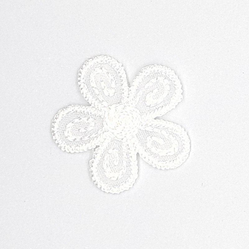 Aplique flor decorativa termoadhesiva de 2,5 cms color blanco