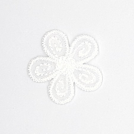 Aplique flor decorativa termoadhesiva de 2,5 cms color blanco