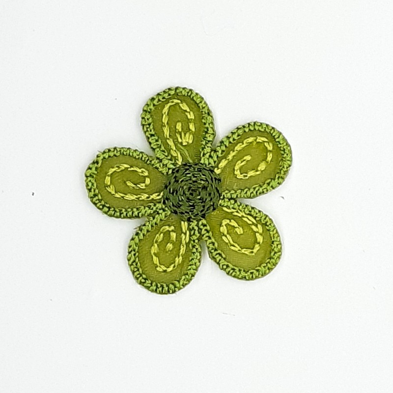 Aplique flor decorativa termoadhesiva de 2,5 cms color verde