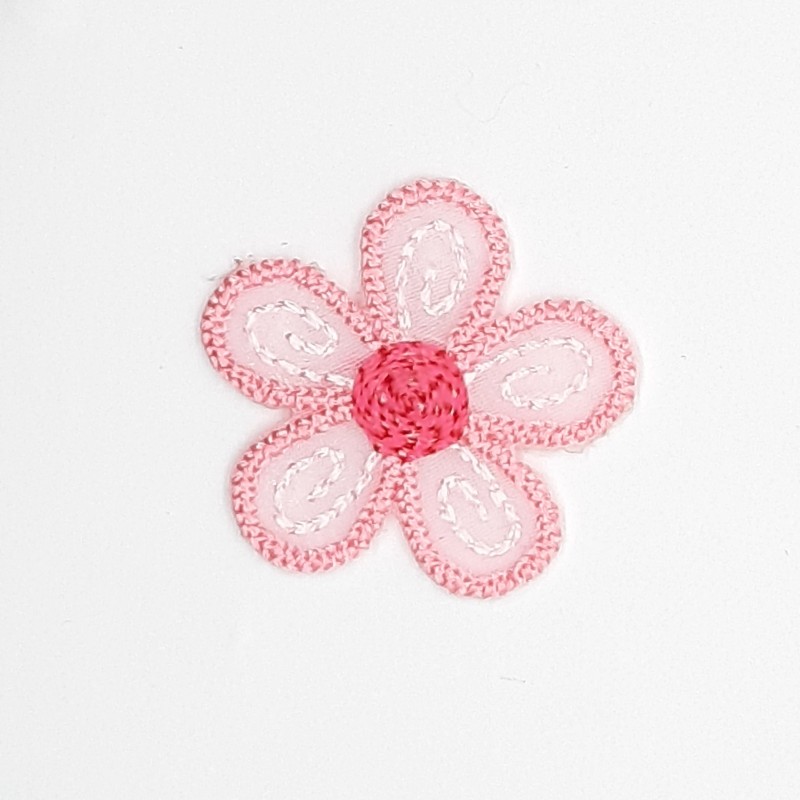 Aplique flor decorativa termoadhesiva de 2,5 cms color rosa