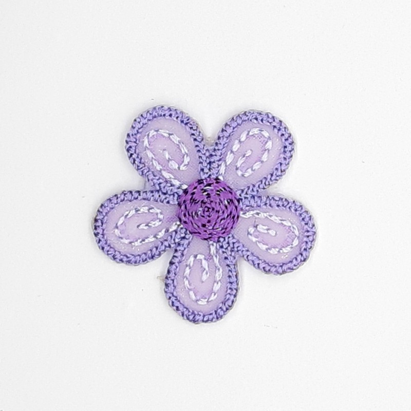 Aplique flor decorativa termoadhesiva de 2,5 cms color malva