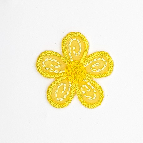 Aplique flor decorativa termoadhesiva de 2,5 cms color amarilla