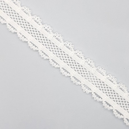 Encaje entredos elástico de color blanco ondas decorativas 18 mm. 