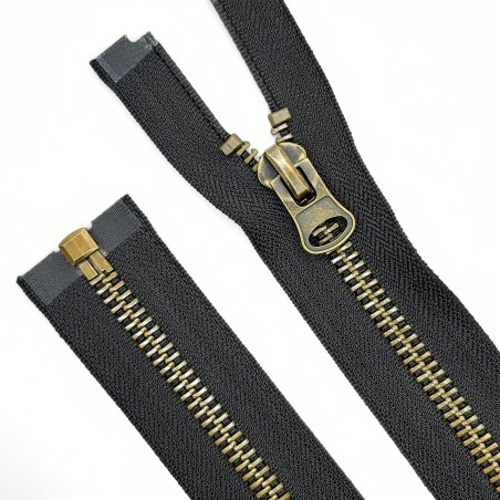 Cremallera negra malla 8 oro viejo metálica de 70 cms. Para chaquetas, cazadoras, piel, cuero, moteras,.. 