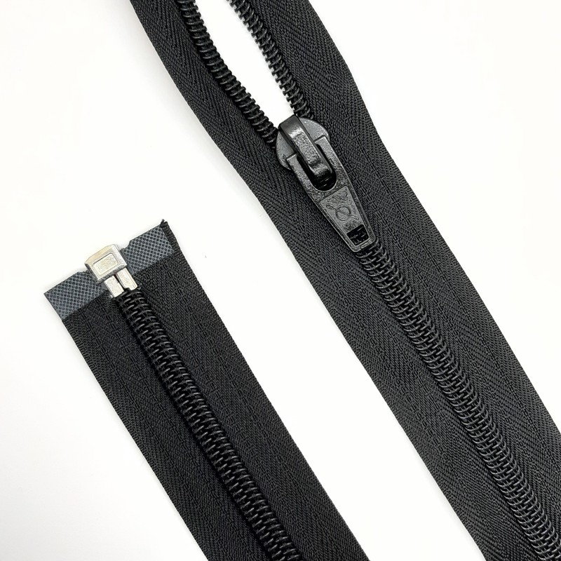 Cremallera negra malla 8 ancha separador espiral 75 cms