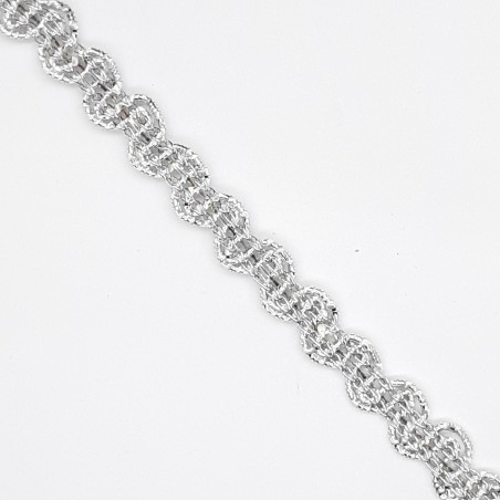 Galón pasamanería metalizada con ondas decorativas color plata