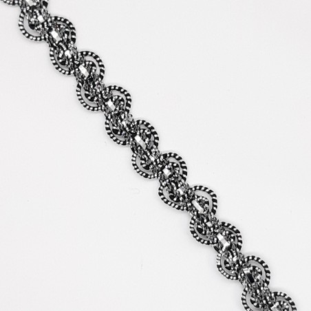 Galón pasamanería metalizada con ondas decorativas color plata vieja