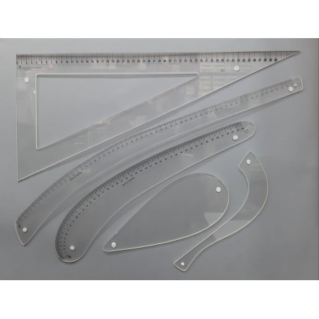 Juego de 5 reglas especiales para patronaje y confección.