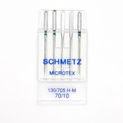 Aguja máquina Microtex Schmetz Nº70 para puntadas rectas al pespuntear bordes