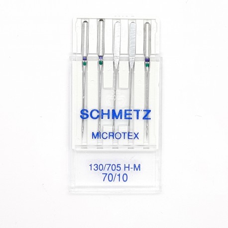 Aguja máquina Microtex Schmetz Nº70 para puntadas rectas al pespuntear bordes