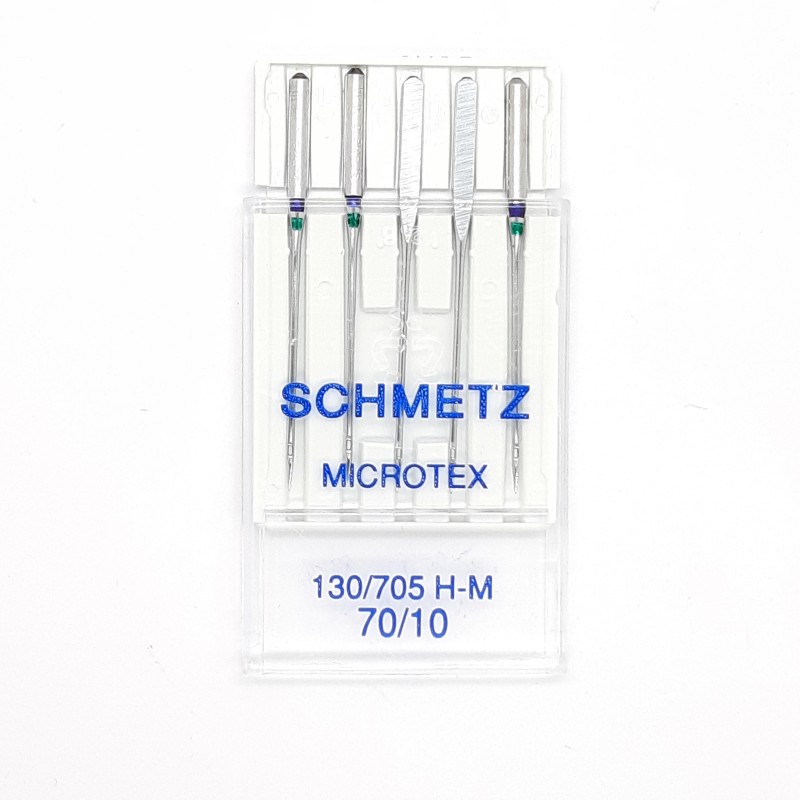 Aguja máquina Microtex Schmetz Nº70 para puntadas rectas al pespuntear bordes