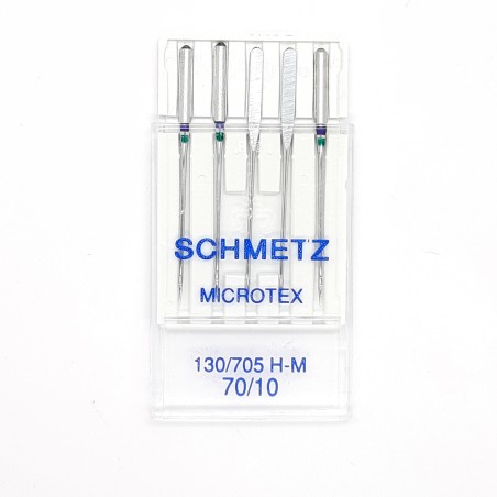 Aguja máquina Microtex Schmetz Nº70 para puntadas rectas al pespuntear bordes