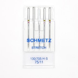 Aguja máquina Stretch Schmetz Nº75 con talón plano para evitar puntadas en falso 