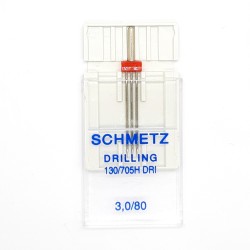 Aguja máquina triple universal Schmetz Nº3.0/80. Aguja trilliza de talón plano.