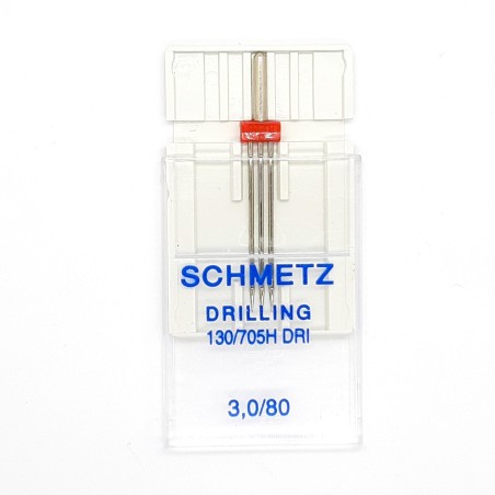 Aguja máquina triple universal Schmetz Nº3.0/80. Aguja trilliza de talón plano.