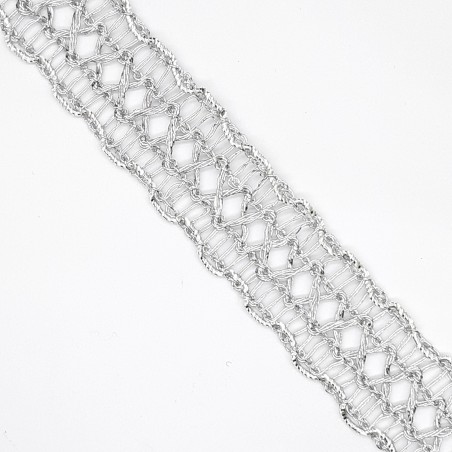 Galón pasamanería metalizada calada color plata 18 mm. 