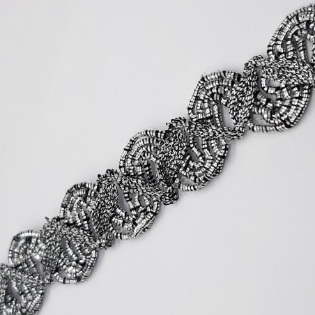Galón pasamanería metalizada 1,5 cms de color plata vieja