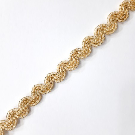Galón pasamanería metalizada 1 cm con ondas decorativas de color dorado