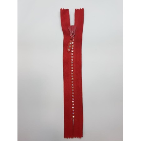 Cremallera roja dientes brillantes 15 cms