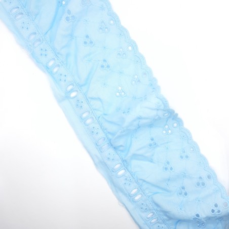 Tira bordada rizada celeste con pasacinta 7,5 cms