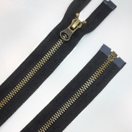 Cremallera metálica de color negro separador de 80 cms diente oro viejo