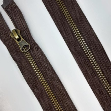 Cremallera metálica de color marrón separador de 80 cms diente oro viejo