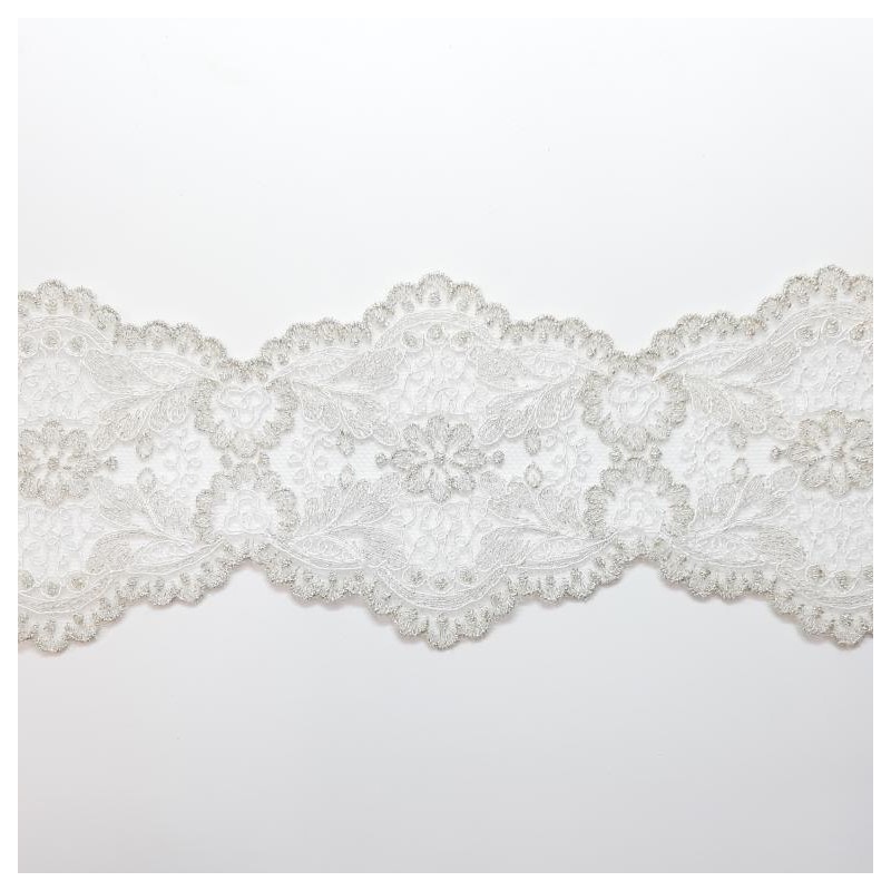 Entredos tul bordado encaje efecto plata