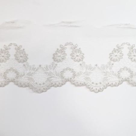 Encaje tul bordado efecto plata